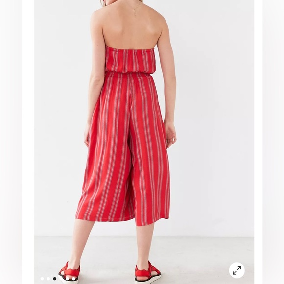 SILENCE +NOISE JACKSON STRAPLESS CULOTTE JUMPSUIT IN RED AND BLUE STRIPES SIZE S - Picture 5 of 16